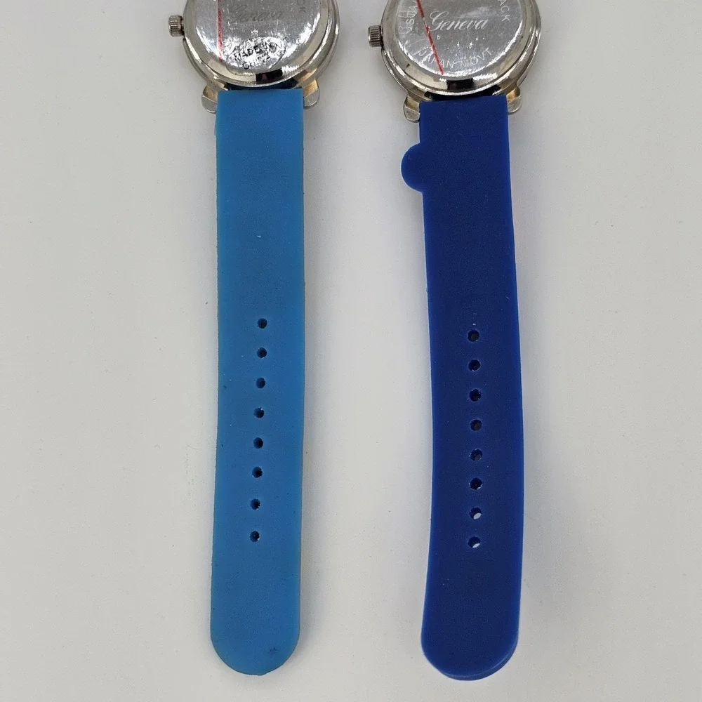 2X Kids Hockey Golf Sport Watches 27MM White Dial Blue Plastic Bands New Battery